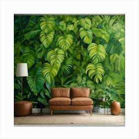 Oil Painted Realistic Mural Of Green Tropical Rain (4) Canvas Print