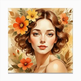 Portrait Of A Girl With Flowers 1 Canvas Print