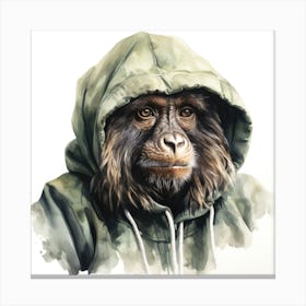 Watercolour Cartoon Howler Monkey In A Hoodie Canvas Print