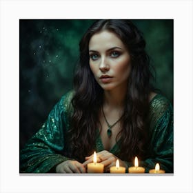 Beautiful Witch With Candles Canvas Print