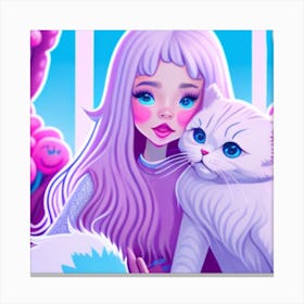 Girl With A Cat Canvas Print