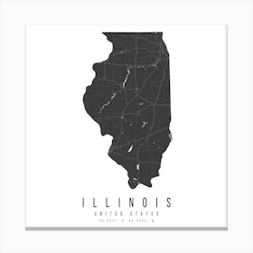 Illinois Mono Black And White Modern Minimal Street Map Square Canvas Print