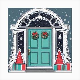 Christmas Decoration On Home Door Sticker 2d Cute Fantasy Dreamy Vector Illustration 2d Flat (2) Canvas Print