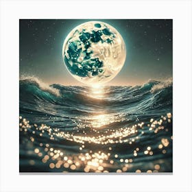 Full Moon Over Ocean Canvas Print