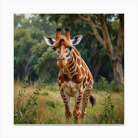 Giraffe In The Wild With Other Animals Watercolor Sty Canvas Print