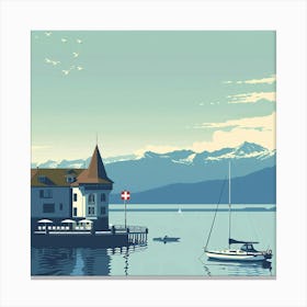 A Lake Geneva In Switzerland Minimal 1 Canvas Print