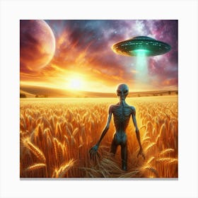 Alien In The Wheat Field 2 Canvas Print