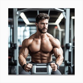 Shirtless Alpha Male Model From The Future Working Out With Heavy Weight Machine Canvas Print