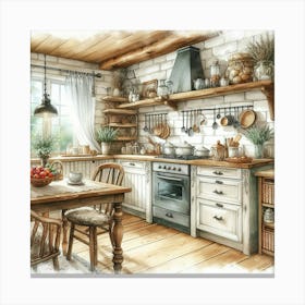Watercolor Illustration Of A Kitchen Canvas Print