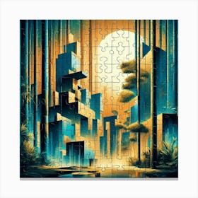 Abstract Puzzle Art Bamboo forest 2 Canvas Print