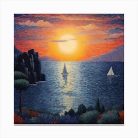 Sailboats At Sunset Canvas Print