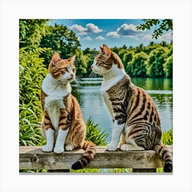 Two Cats Looking At The Lake Canvas Print