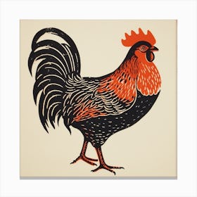 Retro Bird Lithograph Rooster 1 Canvas Print