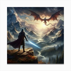 Dragon Flying Over A Mountain paintings art print Canvas Print