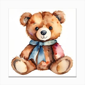 Teddy bear with blue ribbon  Canvas Print