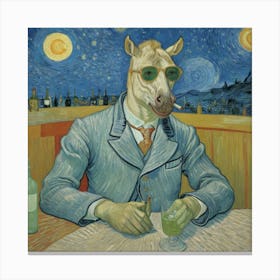 Colors and Creatures: A Surreal Bar Encounter Canvas Print