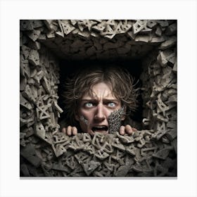 Man Peeking Out Of A Hole Canvas Print