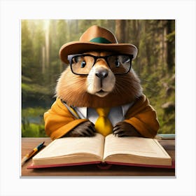 Groundhog Reading A Book Canvas Print