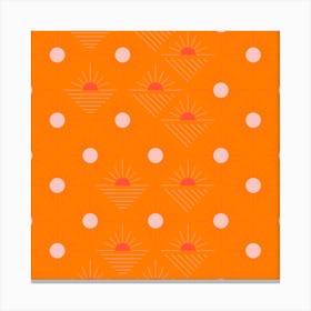 Geometric Pattern With Pink Sunshine On Bright Orange Square Canvas Print