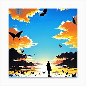 Sunset With Butterflies 1 Canvas Print