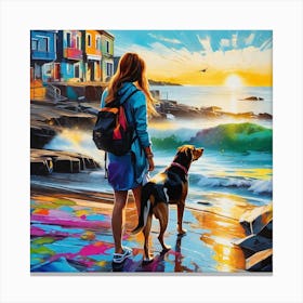 Girl And Her Dog Canvas Print