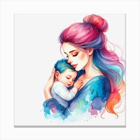 Mother And Child Watercolor Mothers Day 1 Canvas Print
