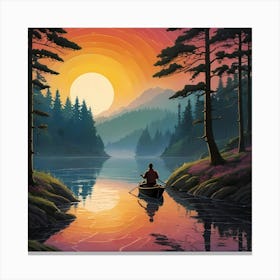 Sunset In A Canoe Canvas Print