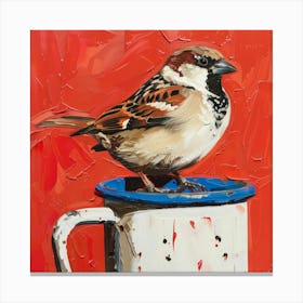 Sparrow In A Cup 4 Canvas Print