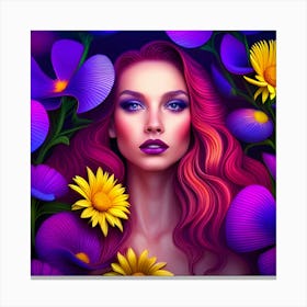 Beautiful Girl With Flowers Canvas Print