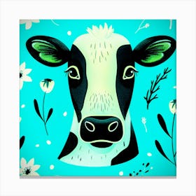 Cow Head With Flowers Canvas Print