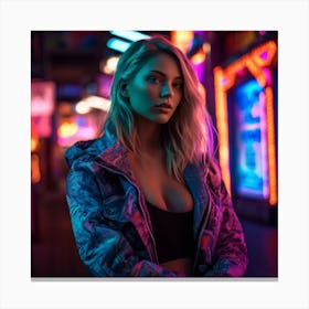 Neon Girl In Neon Jacket Canvas Print