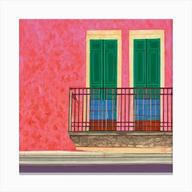 Green Shutters On A Pink Wall Window Lisbon Portugal In The Style Of Matisse Art Print Canvas Print