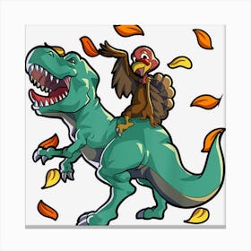 Turkey Riding Mummy Dinosaur T Rex Thanksgiving Funny Turkey Canvas Print