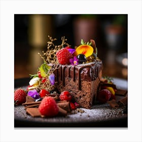 Chocolate Cake On A Plate Canvas Print