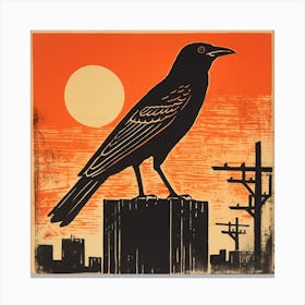 Retro Bird Lithograph Crow 3 Canvas Print