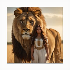 Lion And Woman Canvas Print