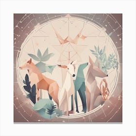 A Drawing In Pastel Colors Of Animals Light And Shadow And A Star, In The Style Of Bauhaus Simplici (3) Canvas Print