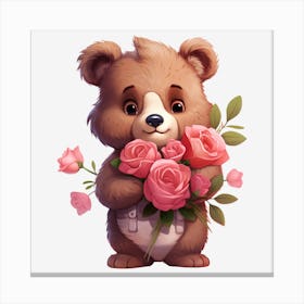 Teddy Bear With Roses 9 Canvas Print