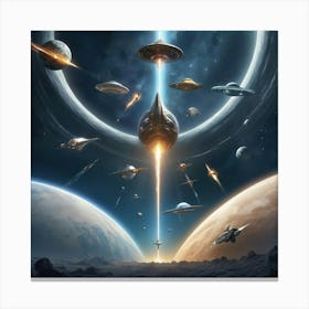 Spaceships In Space Art print paintings Canvas Print