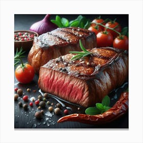 Steak On A Black Background 2 Canvas Print