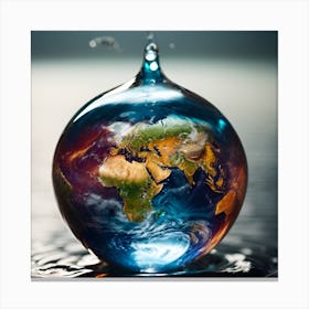 Earth In Water Drop Canvas Print