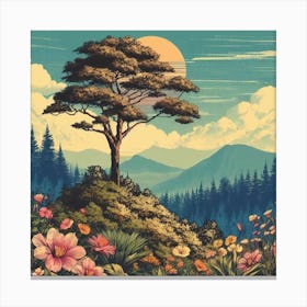 One Tree On The Top Of The Mountain Towering 7 Canvas Print