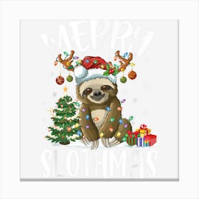 Merry Slothmas Funny Sloth Christmas Tree Lights Xmas Pajama 1 Canvas Print