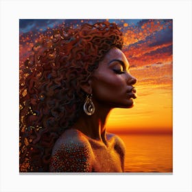 Sunset Woman With Curly Hair Canvas Print