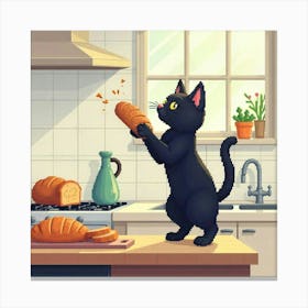 Black Cat In A Kitchen Art Print Funny Cat (1) Canvas Print