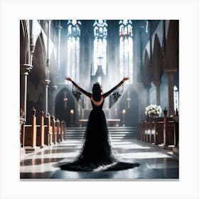 Black Gothic Girl In Church Canvas Print