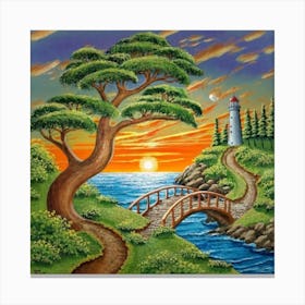 Highly detailed digital painting with sunset landscape design 2 Canvas Print