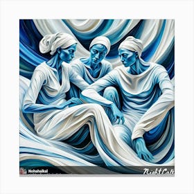 Three Women In Blue 1 Canvas Print