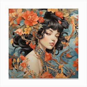 Chinese Woman With Flowers 1 Canvas Print