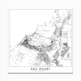Abu Dhabi White Map Square Canvas Print